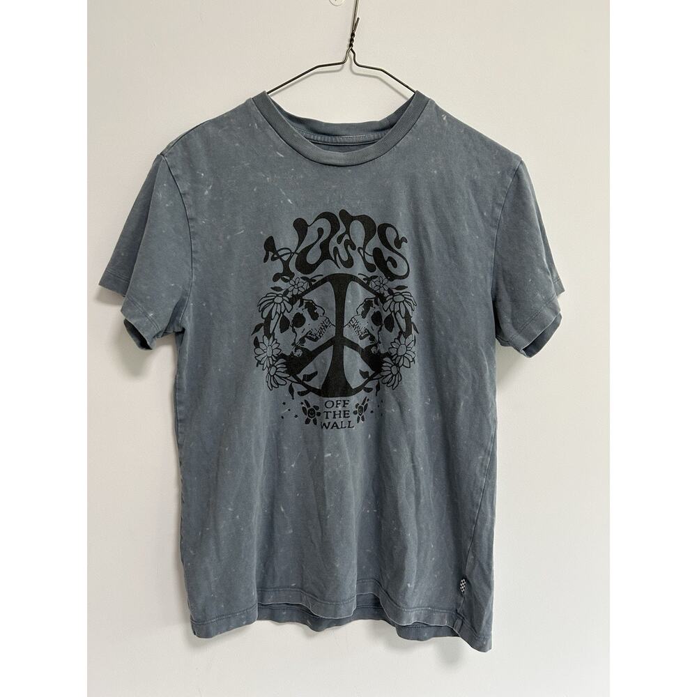 Vans Womens Tee Peace Skull Tattoo Hippie Floral Blue Size XS